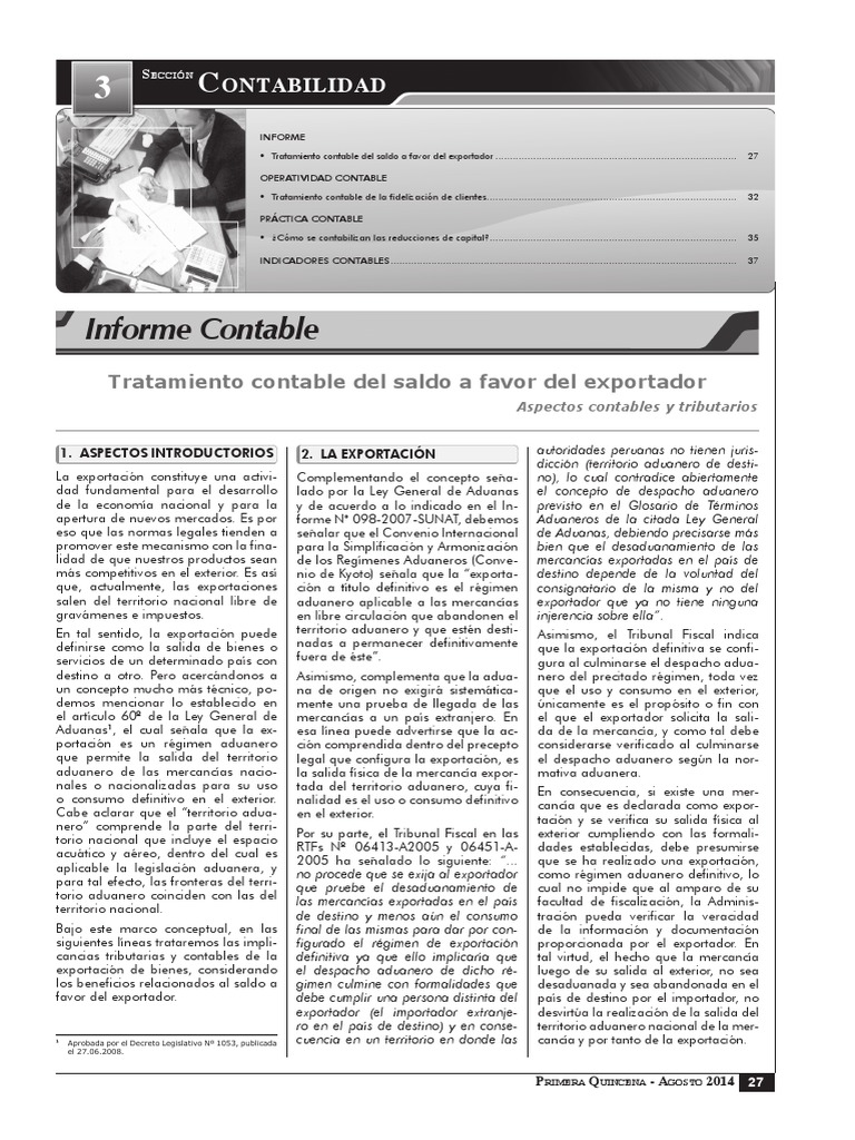 Tratamiento del saldo a favor del exportador | PDF | aduana | Impuestos