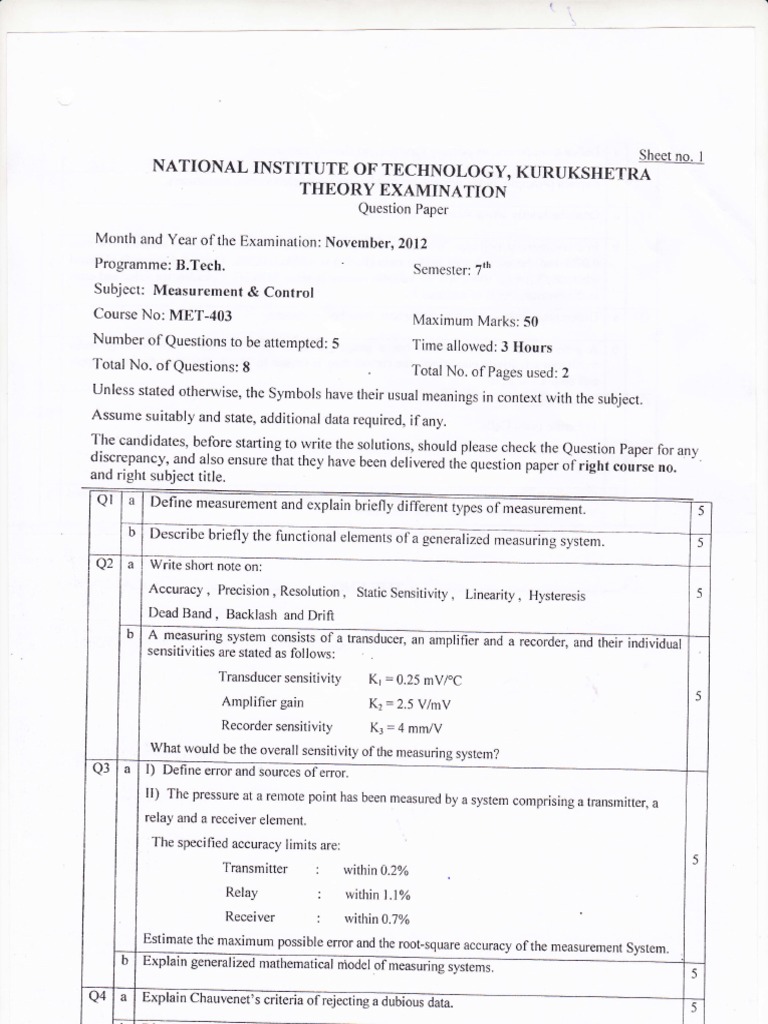 Automobile Engineering Question Paper Accuracy And Precision