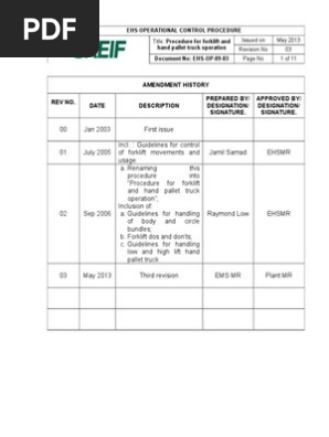 EHS OP 09 03 Procedure for Forklifts