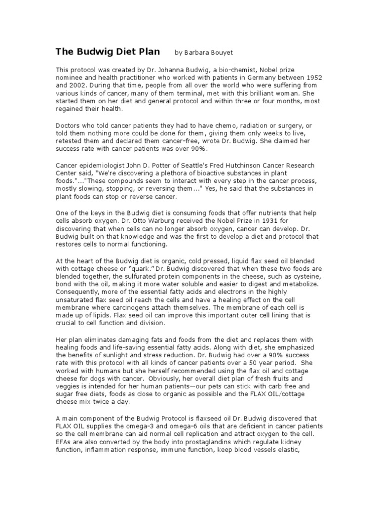 The Budwig Diet Plan PDF Lipid Metabolism