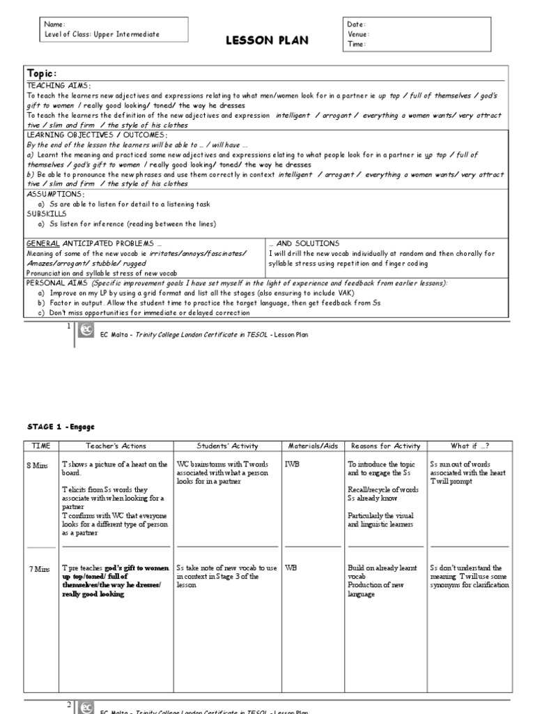 Tp 4 Lesson Plan Download Free Pdf Vocabulary English As A Second