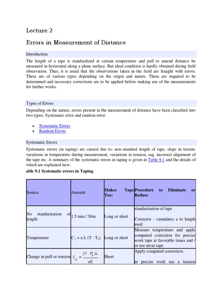 Measurement Errors in Distance Taping | PDF | Observational Error ...