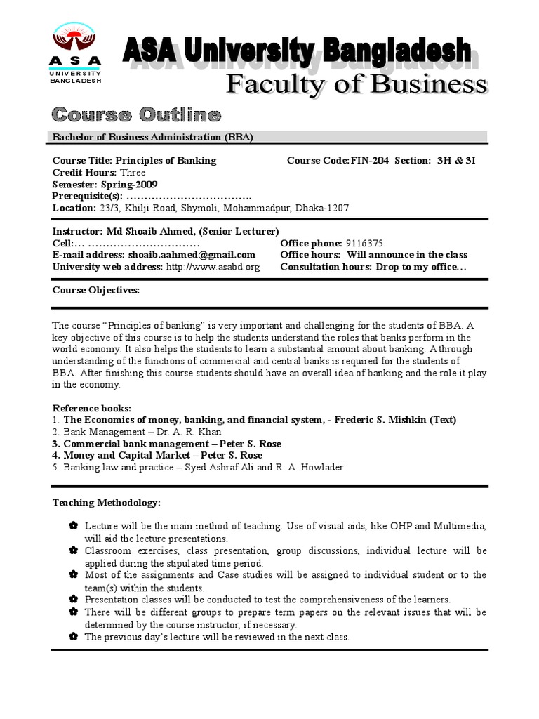 Money and Banking Course Outline PDF Negotiable Instrument Banks