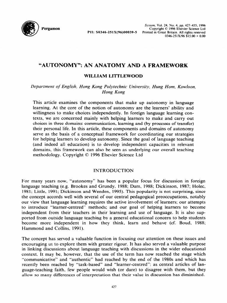 Autonomy An Anatomy and A Framework 1996 System | PDF