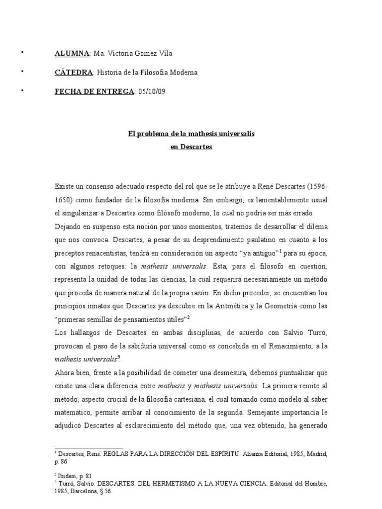 Mathesis Universalis en Descartes | PDF | René Descartes | Certeza