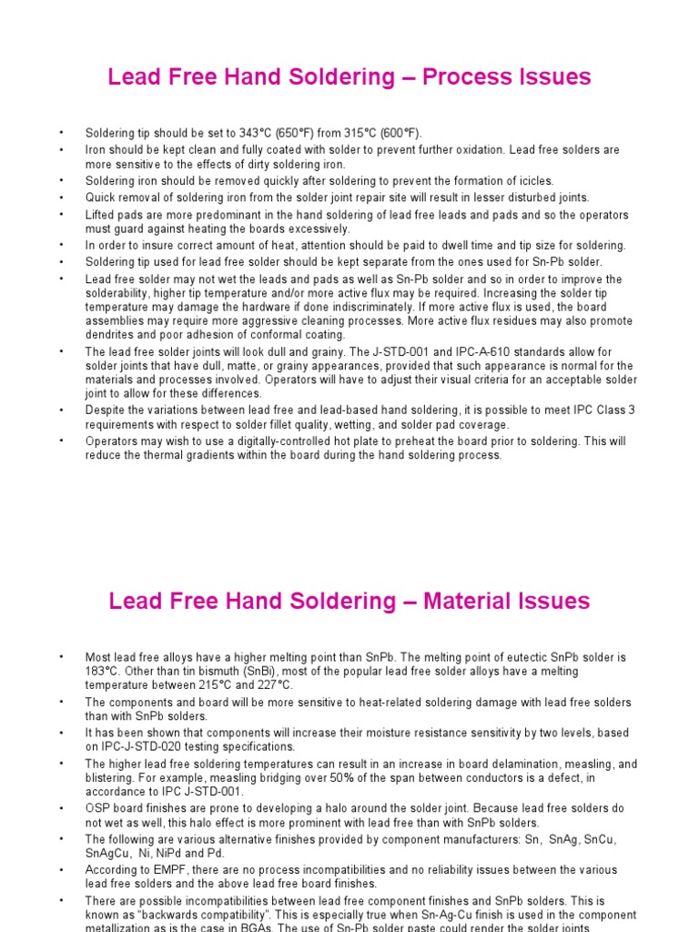 Lead Free Hand Soldering - Process and Material Issues | PDF ...