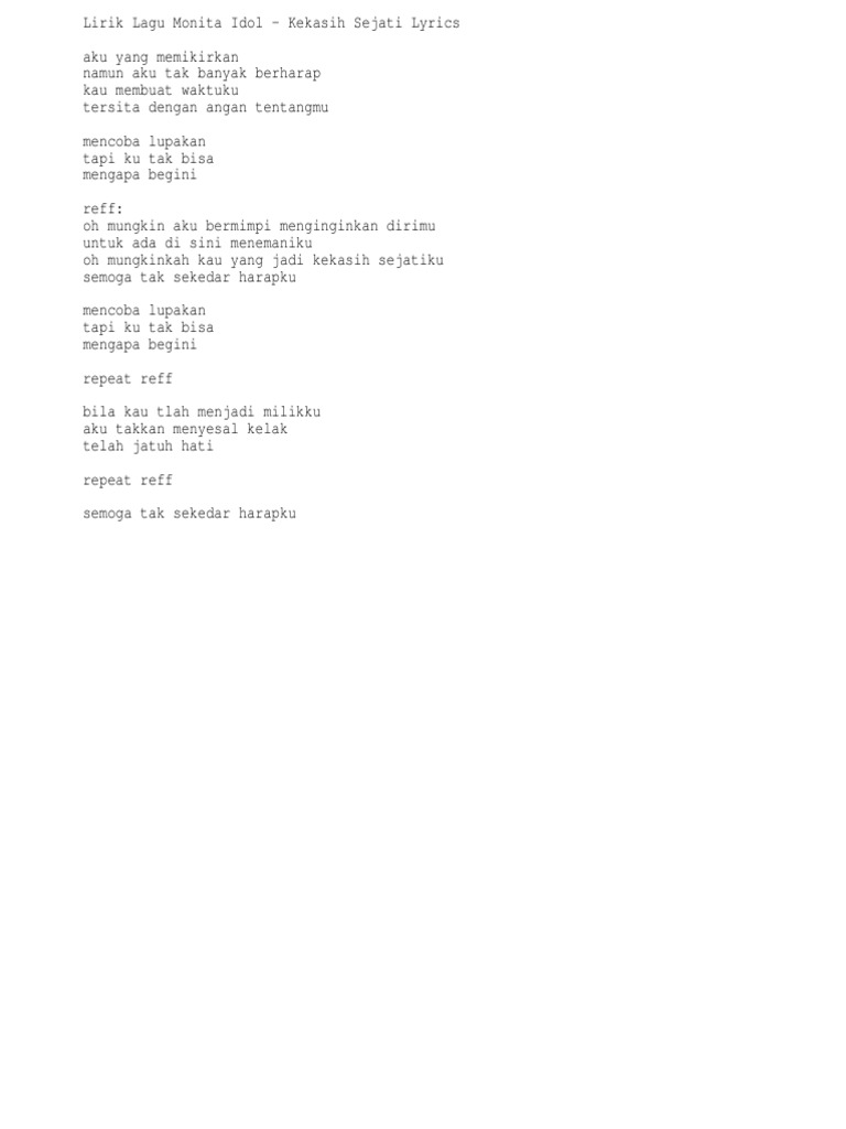 Lirik Lagu Monita Idol Kekasih Sejati Lyrics