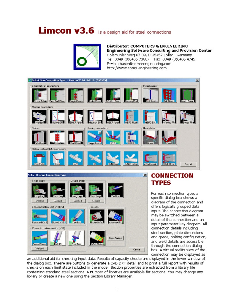Limcon V3.6 Steel Connection Design Software | PDF