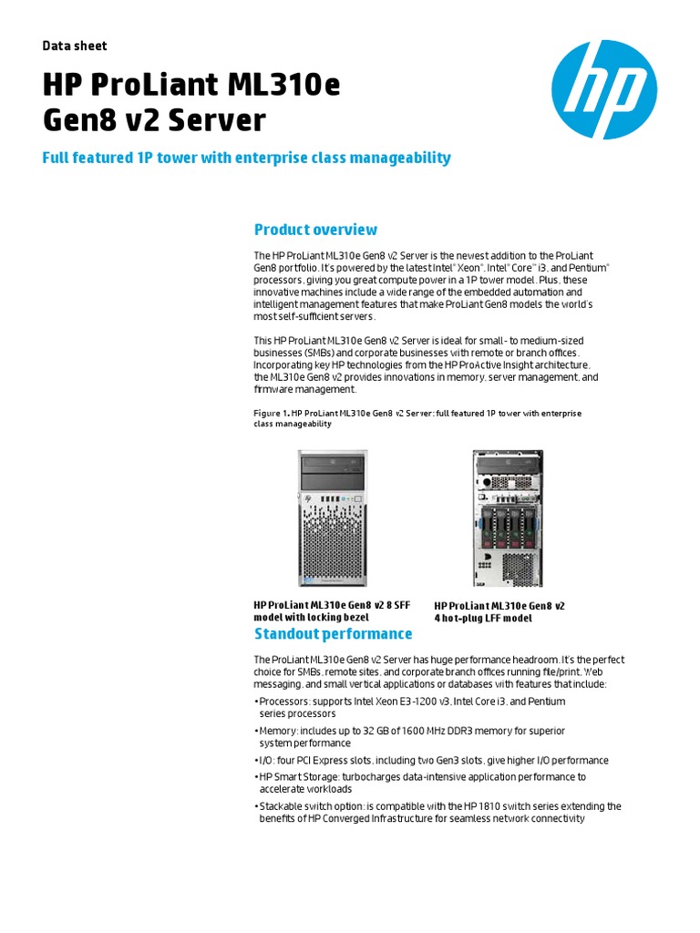 Hp Proliant Ml310e Gen8 V2 Server Hewlett Packard Solid State Drive