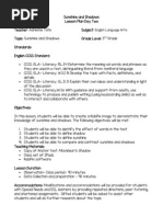 unit plan lesson 2 sunshine and shadows