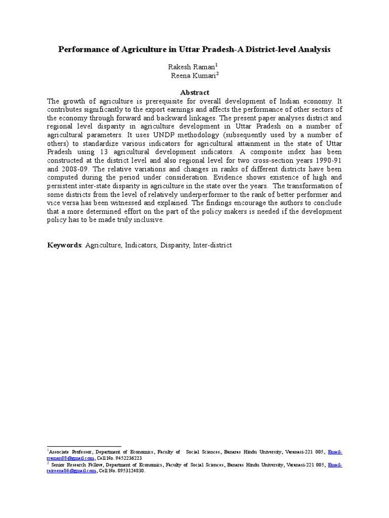 Agricultural Disparity in Uttar Pradesh | PDF | Agriculture | Economic ...