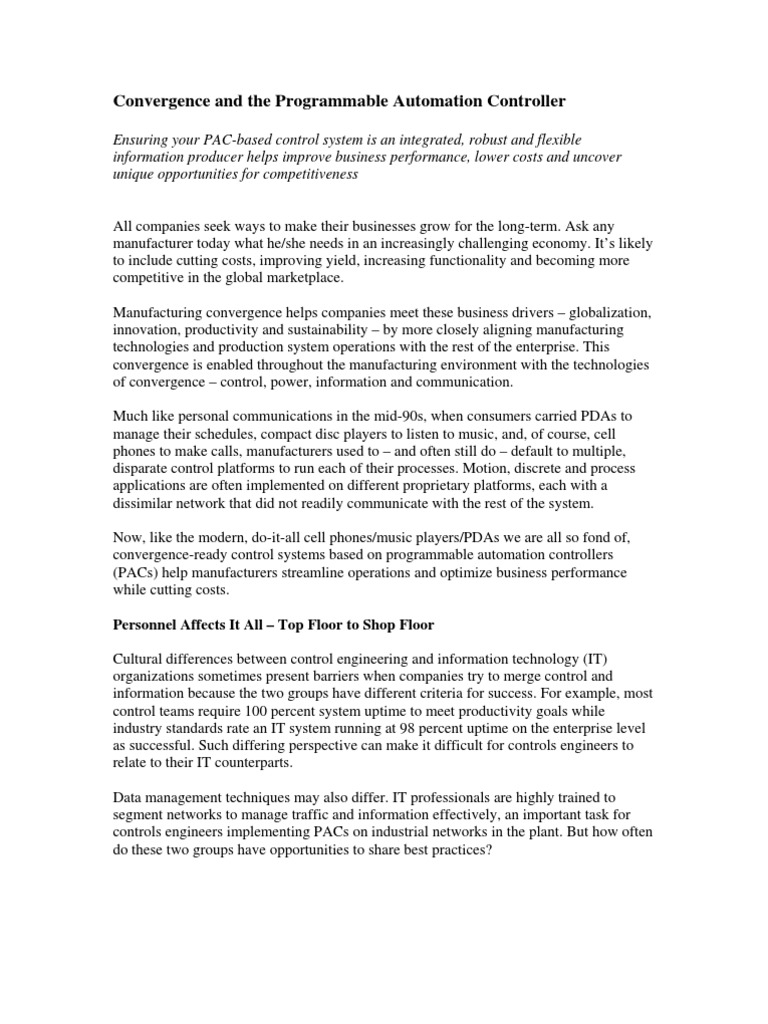 Convergence and The Programmable Automation Controller PDF