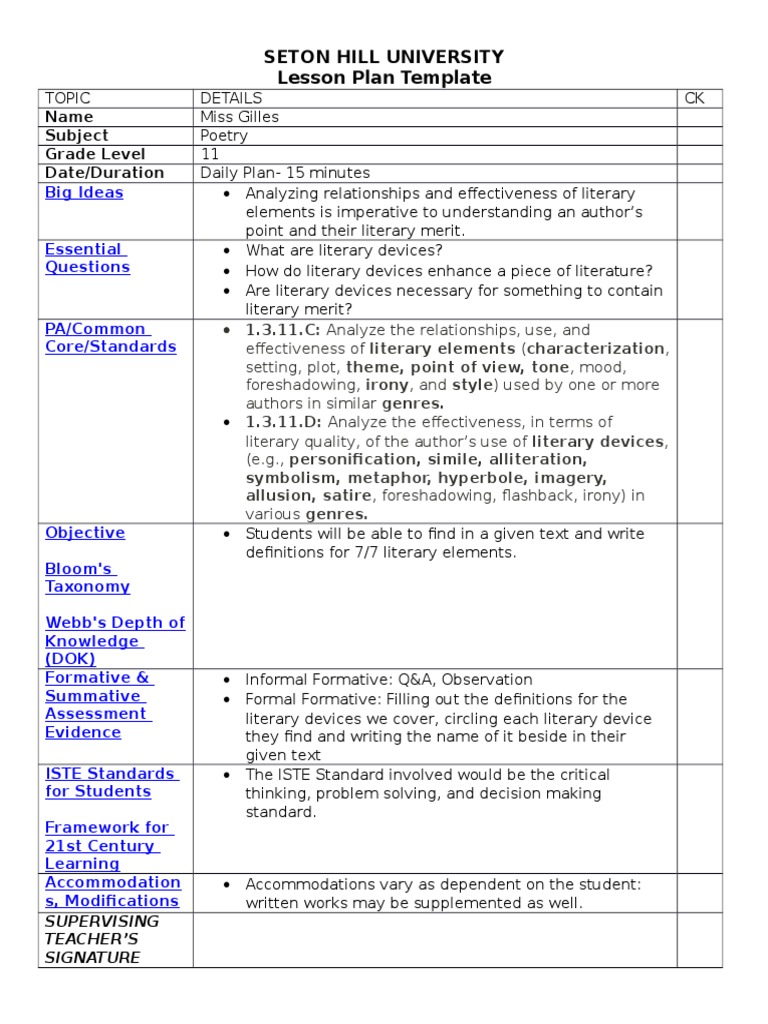 lesson plan teacher directed learning Lesson Plan Metaphor