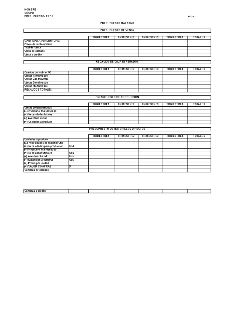 Presupuesto Maestro-formatos | Costo | Presupuesto | Prueba gratuita de ...