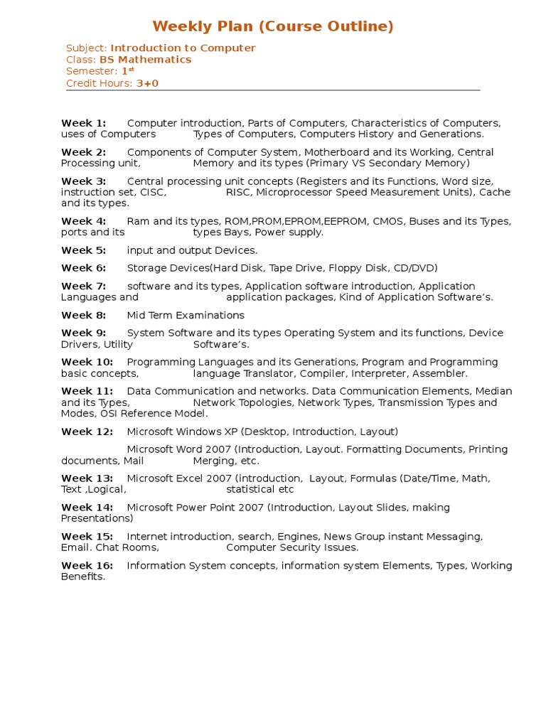 Intro to Computer Course Outline | PDF | Computers