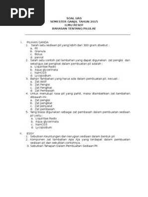 Soal Uas Tentang Pil Kelas X1