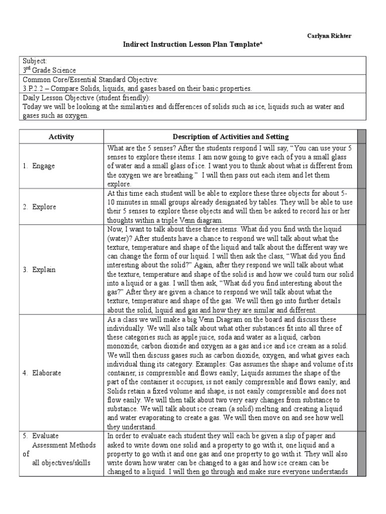 3rd Grade Science: States of Matter Lesson | PDF | Gases | Liquids
