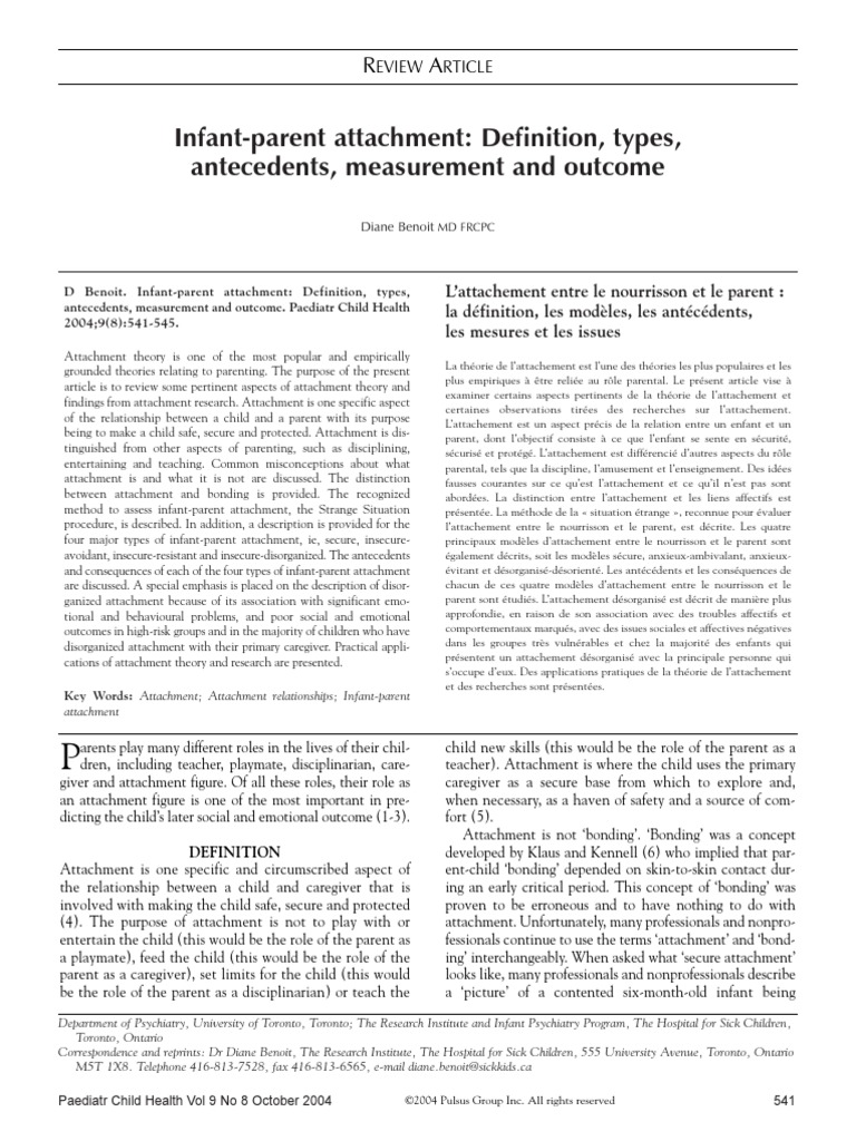 Benoit 2004 Attachment Theory Social Psychology
