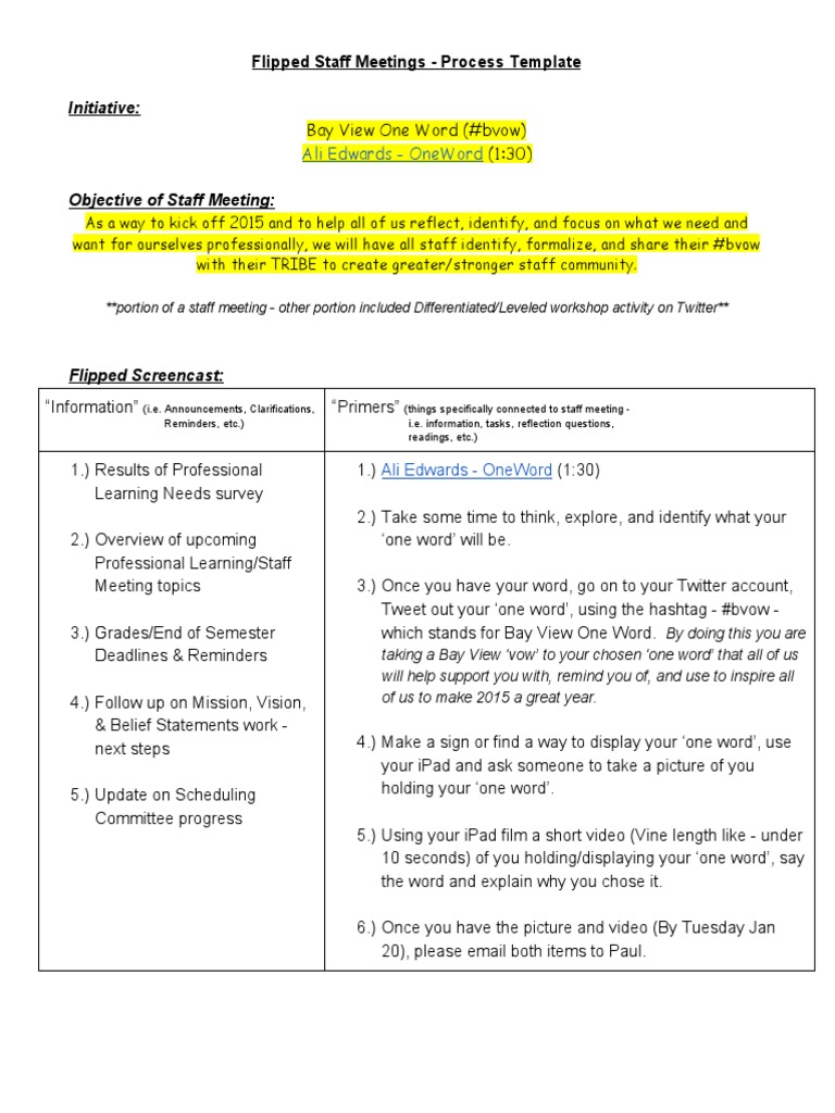 Flipped Staff Meeting Process Guide | PDF | Twitter | Cognitive Science