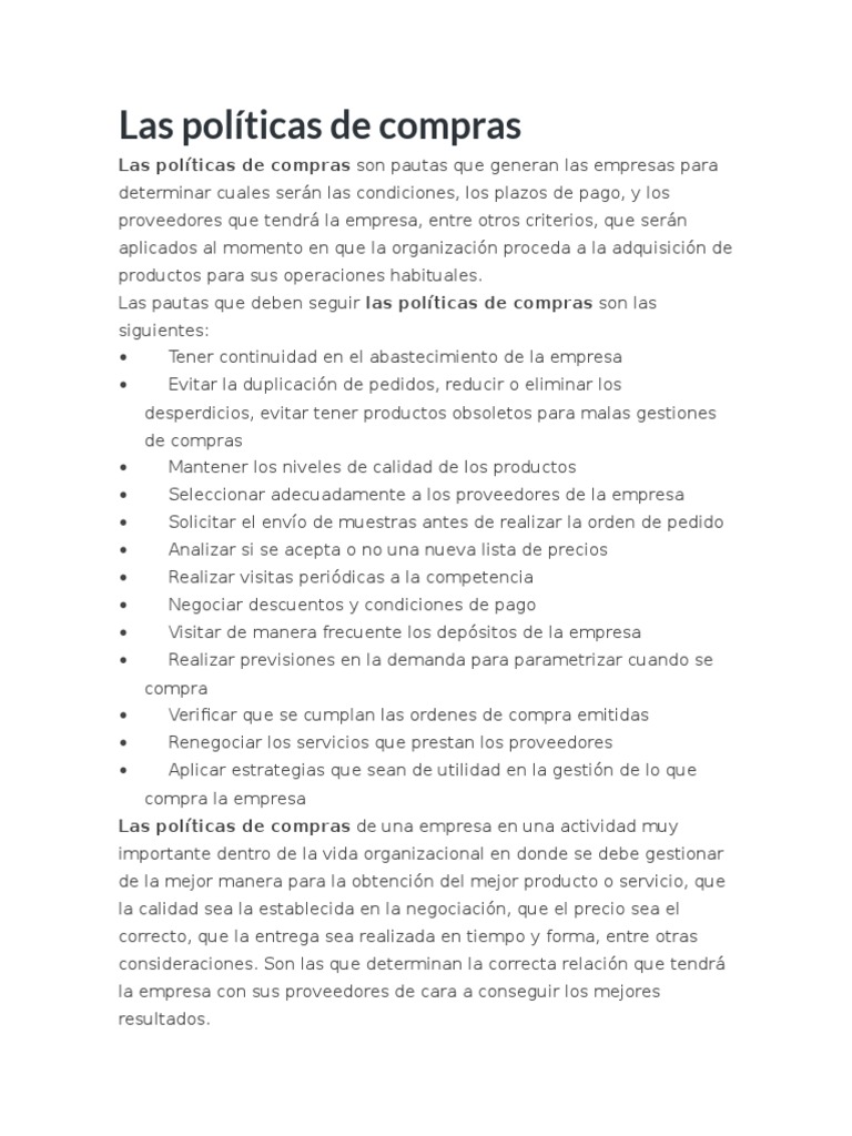 Las Políticas de Compras PDF Calidad