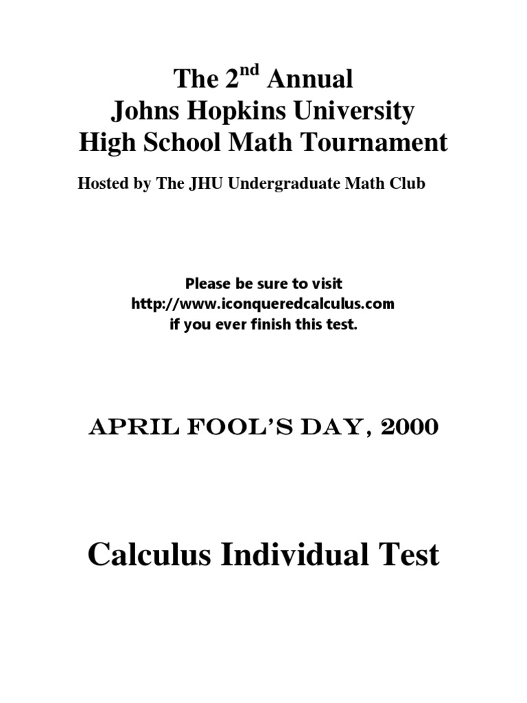JHU High School Math Tournament 2000 | PDF