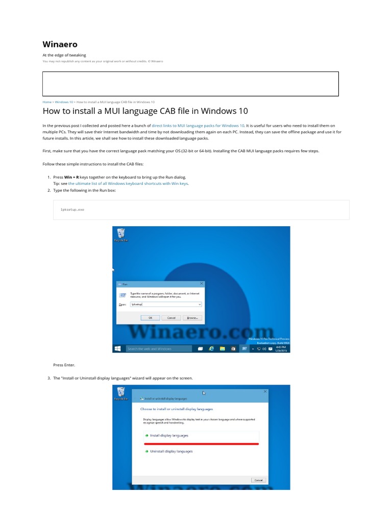 How to Install a MUI Language CAB File in Windows 10 Windows 10 X86