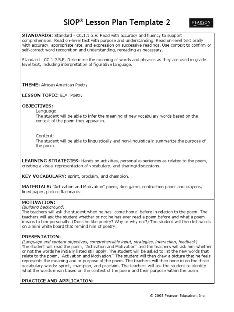 Siop Lesson Plan Pearson Format Kelsey 2c Kim 2c and Meghan