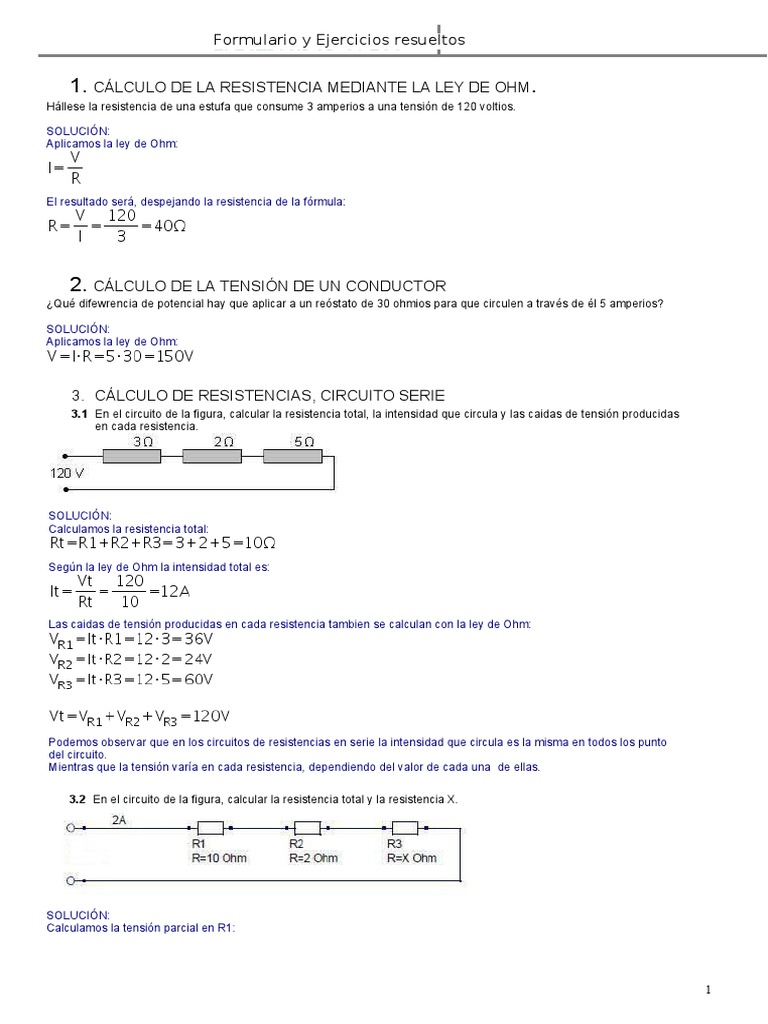 Ley Ohm Ejercicios Resueltos Resistencia Eléctrica y