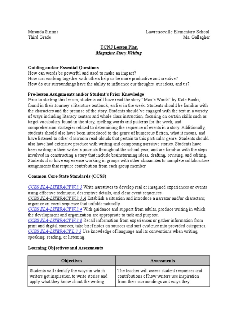 Third Grade Magazine Story Writing Lesson | PDF | Communication ...