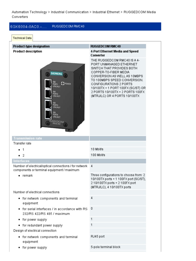 RMC40 Datasheet | PDF | Power Supply | Ethernet