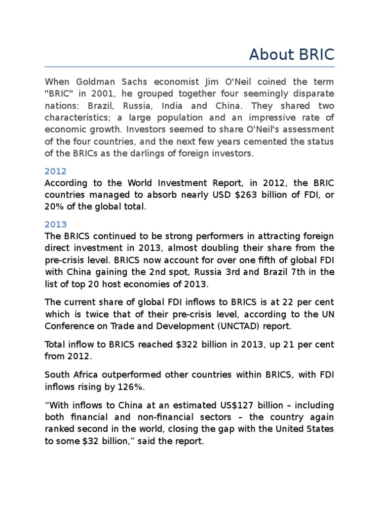 FDI in BRIC Download Free PDF Foreign Direct Investment Bric