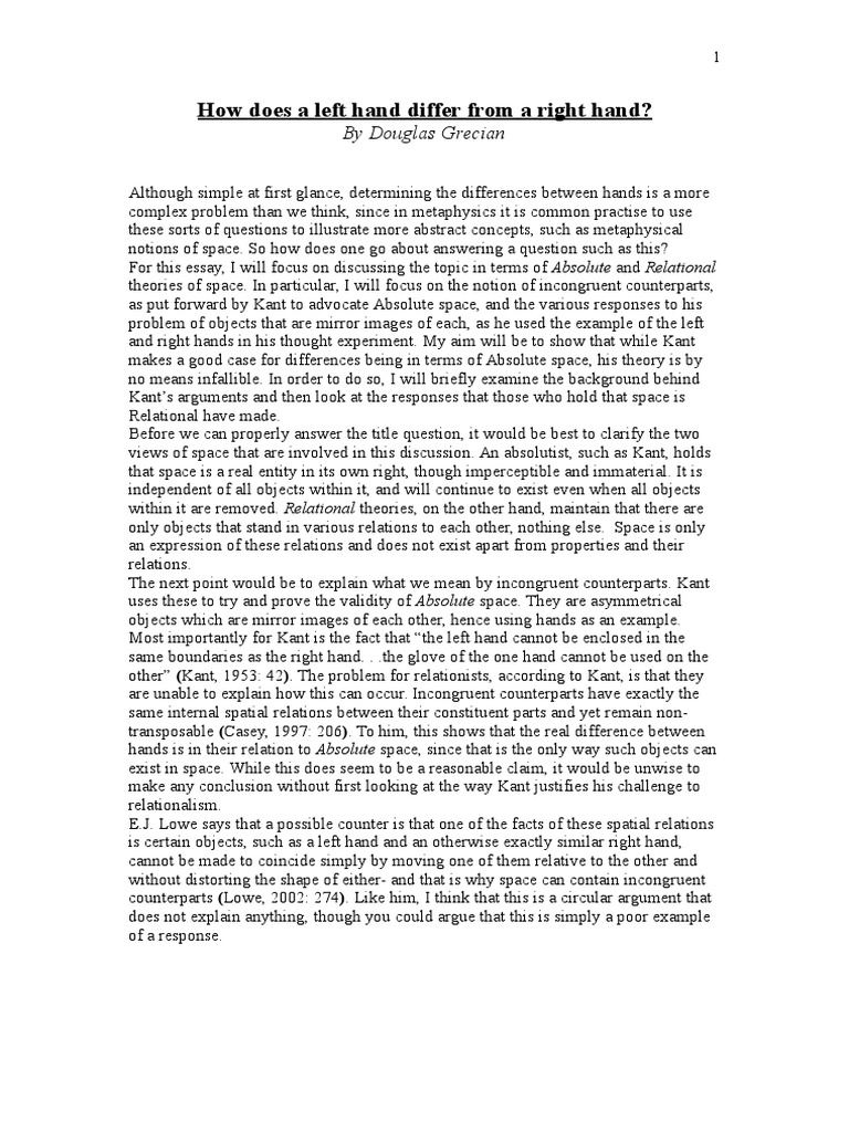 Differences Between Left and Right Hands | PDF | Internalism And ...
