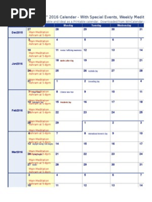ashram 2016--calendar-holidays
