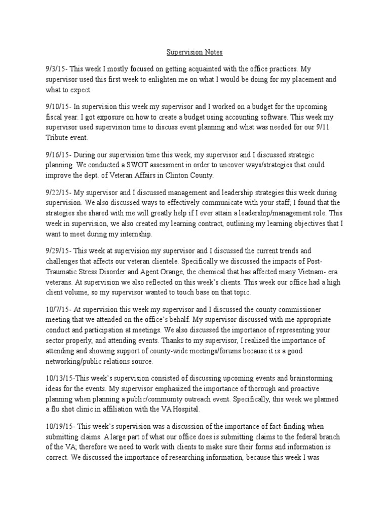 supervision notes Supervisor Leadership