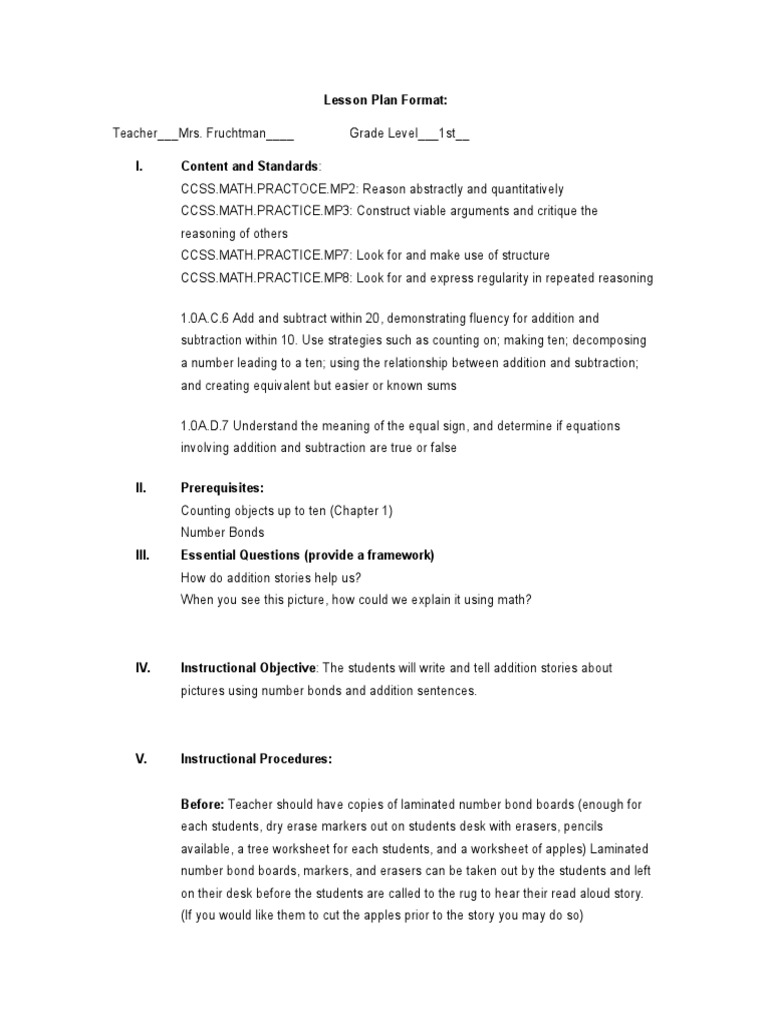 First Grade Addition Story Lesson Plan | PDF | Classroom | Teaching ...