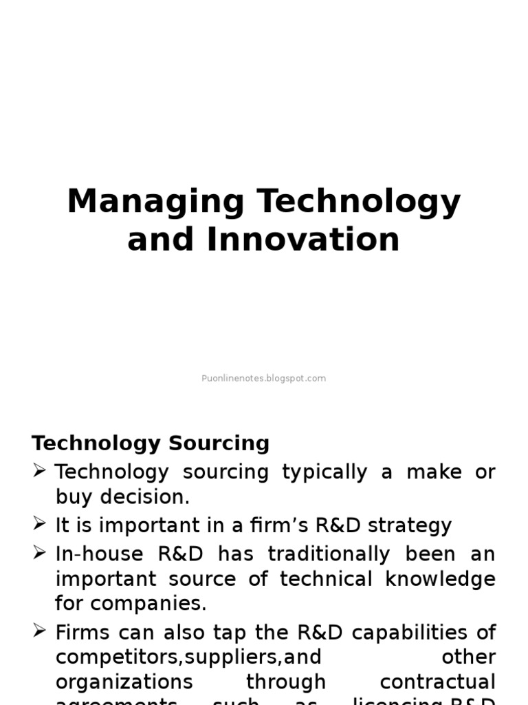 Technology Sourcing and Innovation Management | PDF | Research And ...