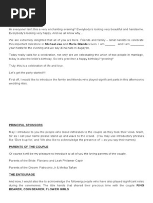 Wedding Emcee Script Sample 102315 Pdf Groomsman Wedding