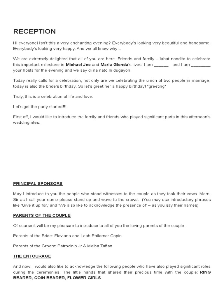 Wedding Emcee Script Sample Pdf Groomsman Wedding