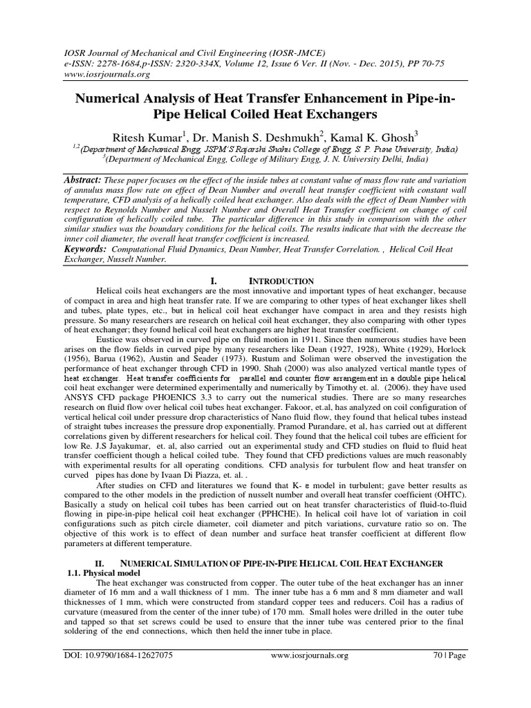 Numerical Analysis of Heat Transfer Enhancement in Pipe-inPipe Helical ...