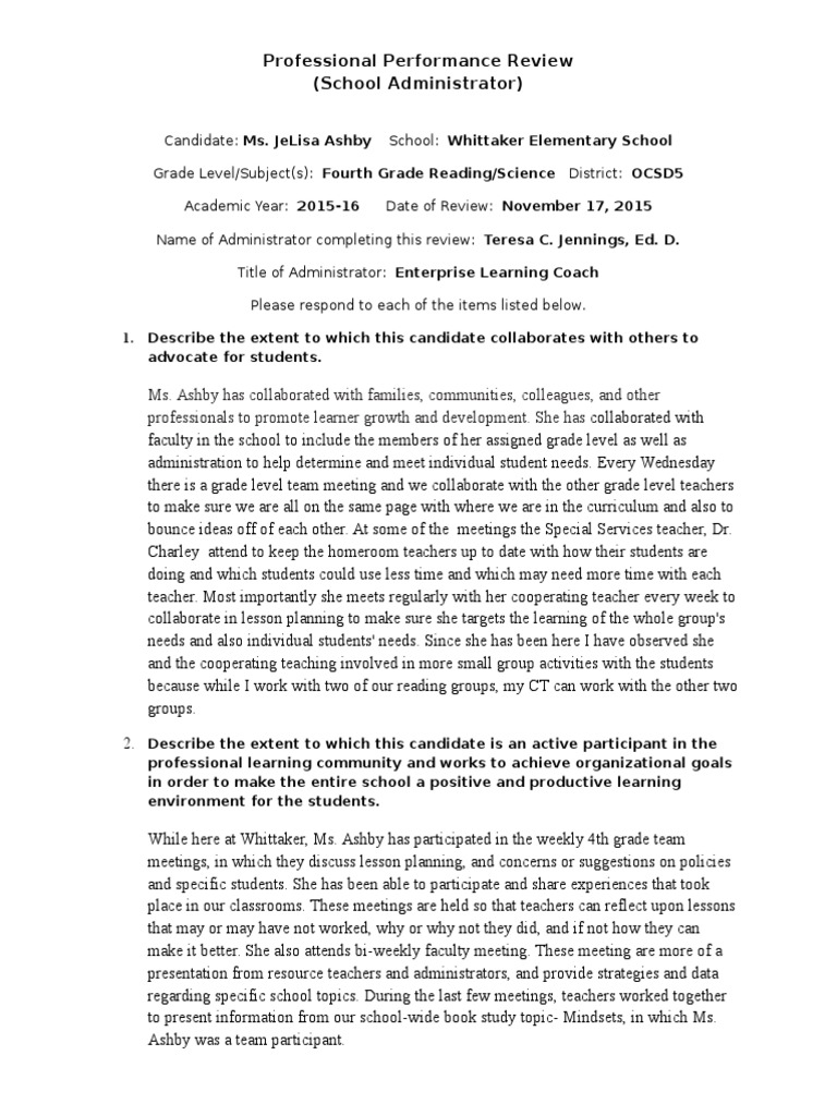 Ms. Ashby's Performance Review Summary | PDF | Homework | Teachers
