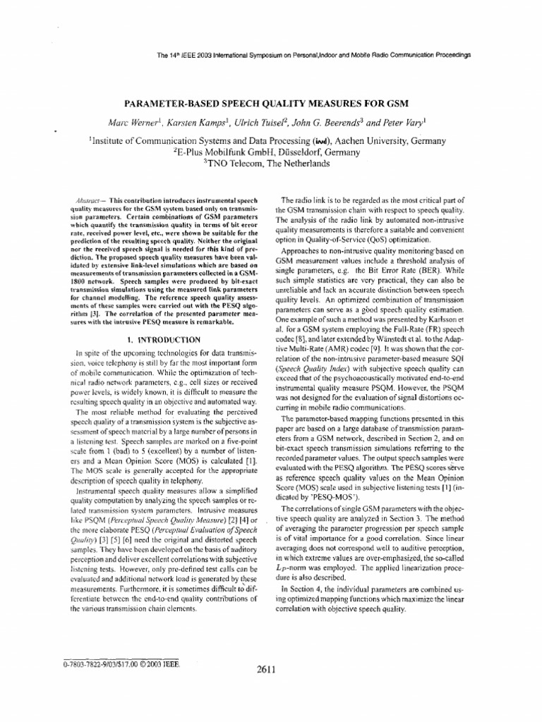 Parameter-Based Speech Quality Measures | PDF | Correlation And ...