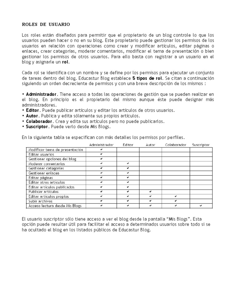 Roles de Usuario | PDF