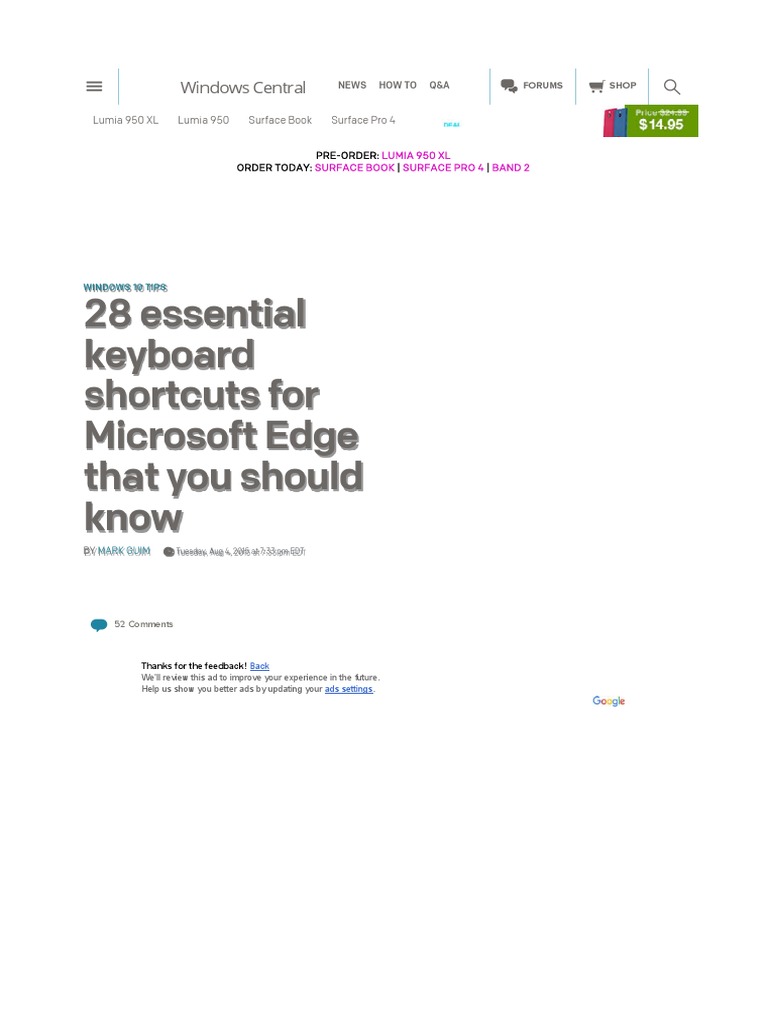 28 Essential Keyboard Shortcuts For Microsoft Edge | PDF | Windows 10