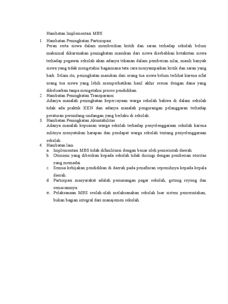 Hambatan Implementasi MBS