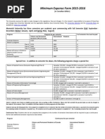 Minimum Expense Form 2015-2016: School of Graduate Studies