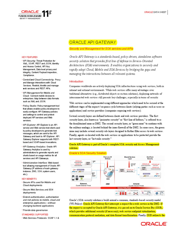 Oracle API Gateway - Security and Management For SOA Services and APIs