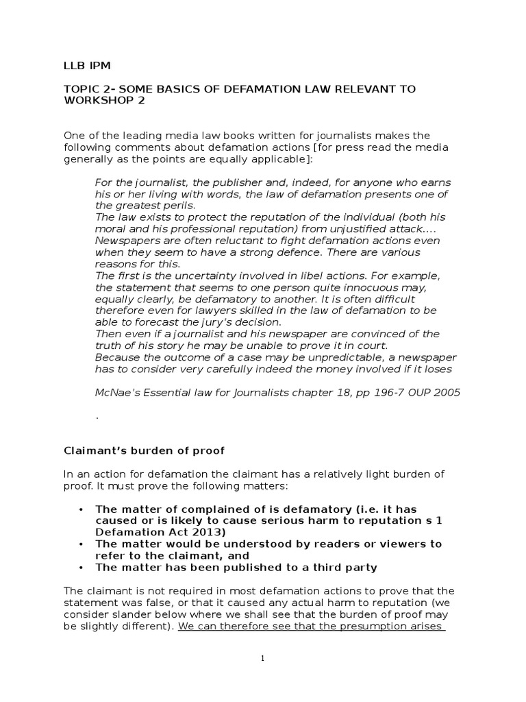 Defamation in tort law picture