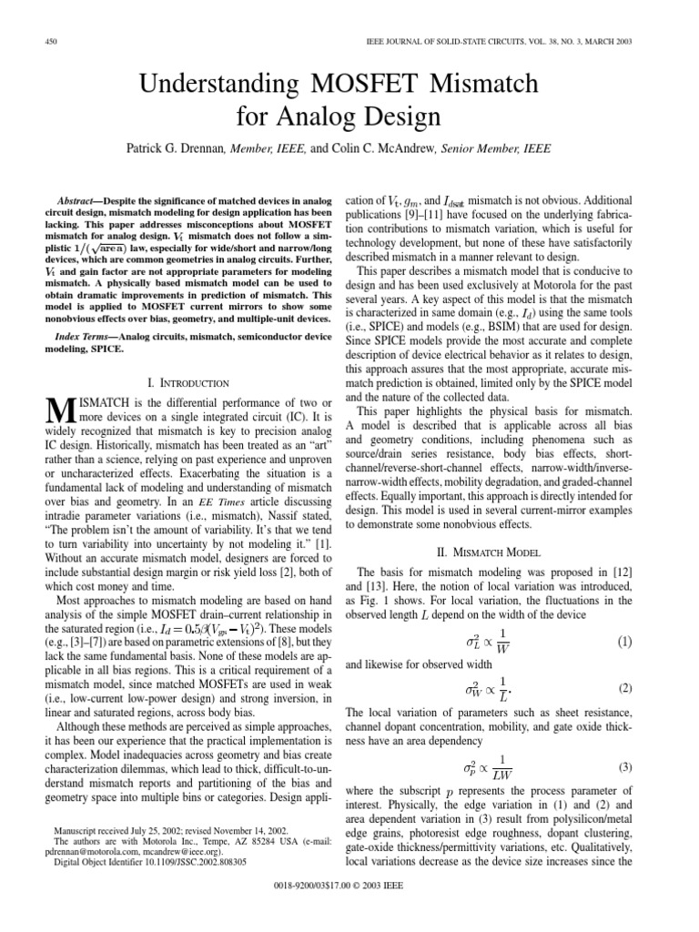 Understanding mosfet mismatch for analog design pdf mosfet field