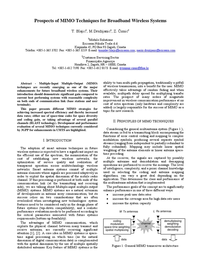 MIMO Techniques for Wireless Systems | PDF | Mimo | Multiplexing