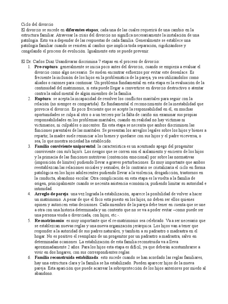 Ciclo Del Divorcio (Diaz Usandivaras) PDF Divorcio Familia